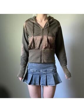 Grungy y2k patchwork cropped hoodie